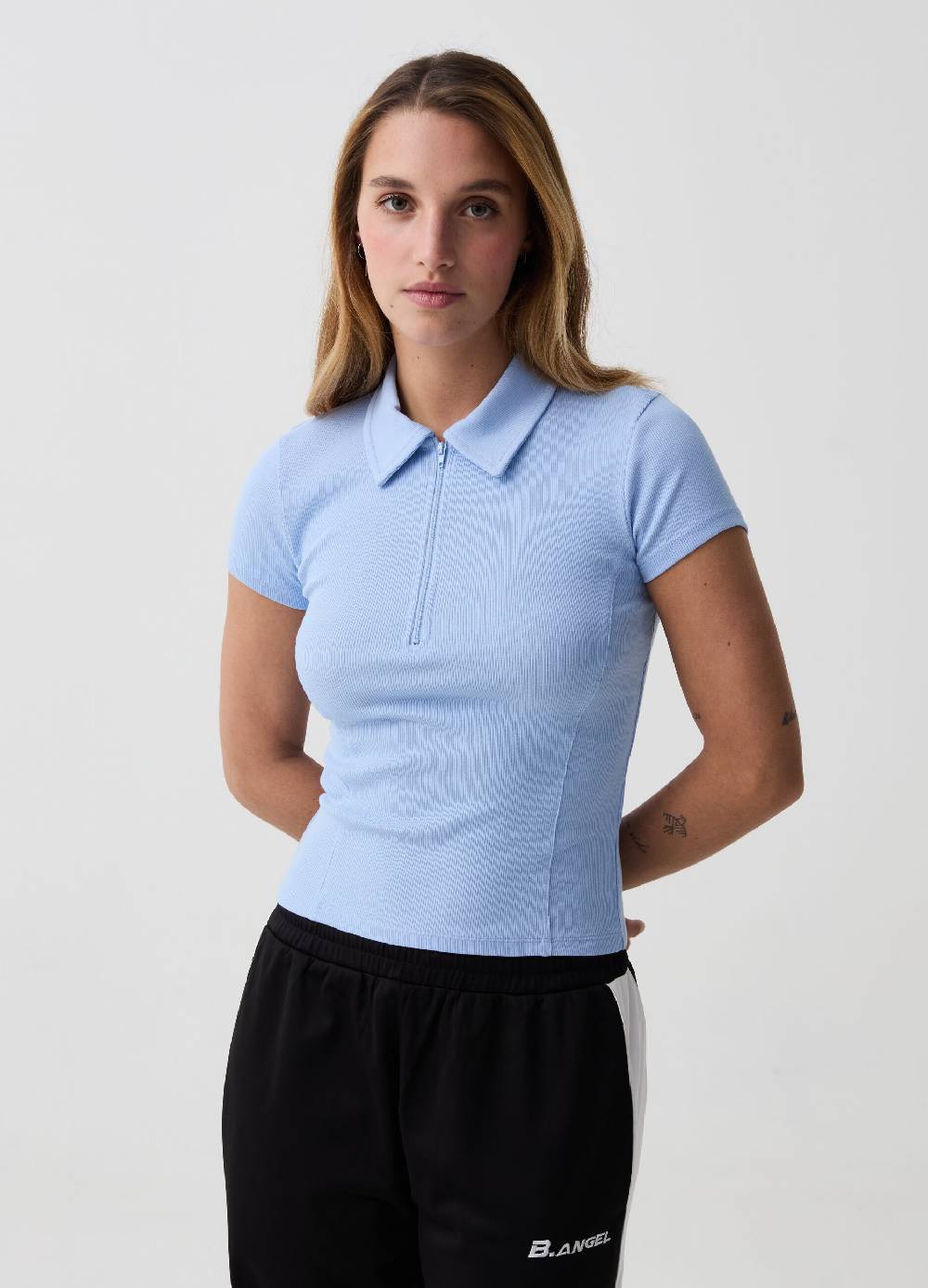 Ovs T-shirt A Costine Scollo A Polo Con Zip