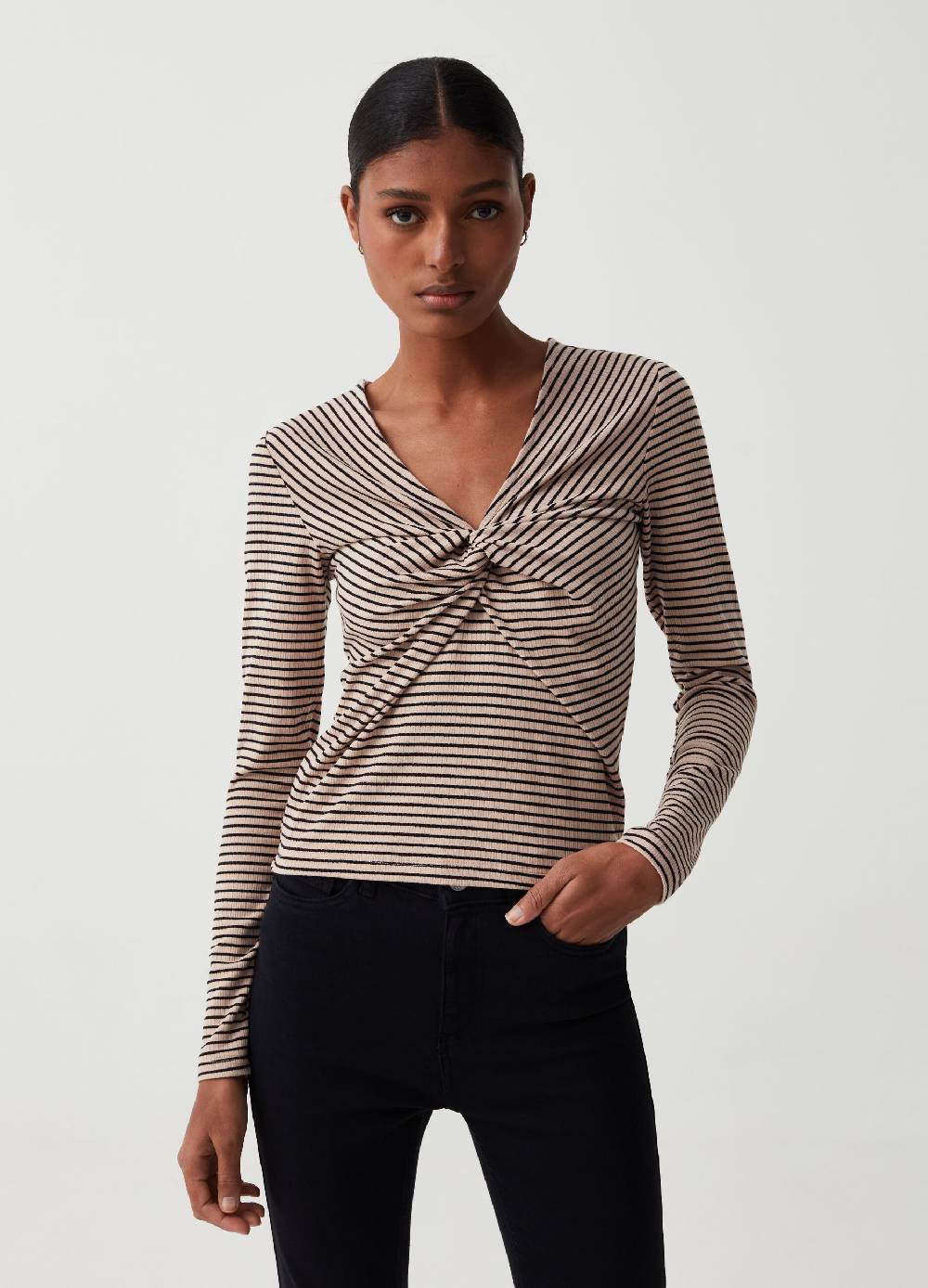 Ovs T-shirt a righe con maniche lunghe e nodo