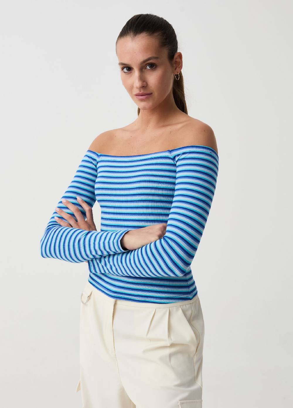 Ovs T-shirt A Righe Con Spalle Scoperte