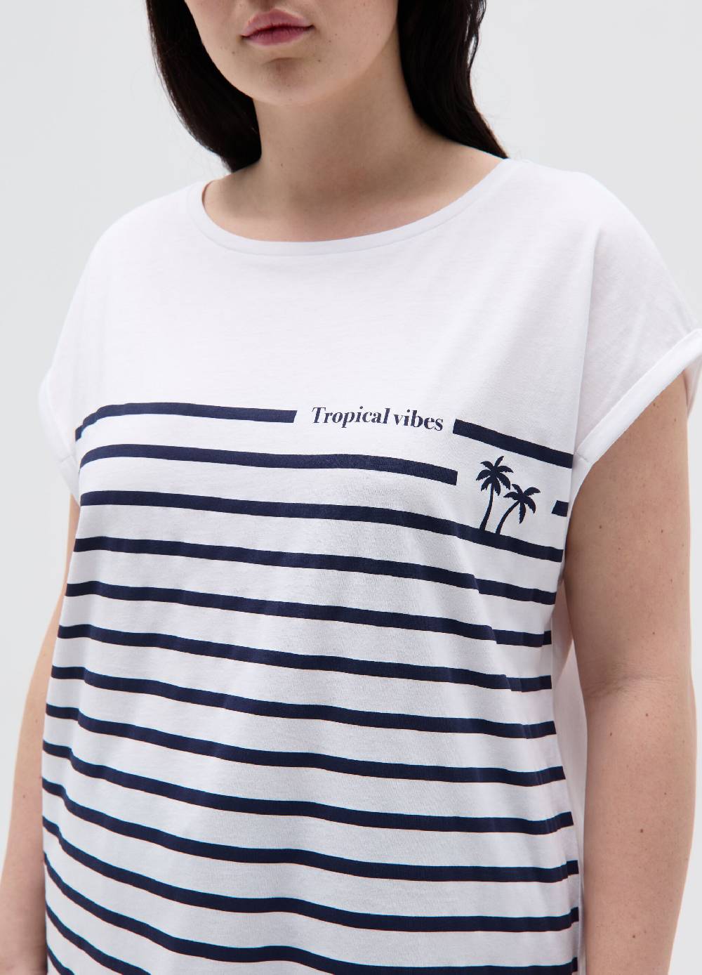 Ovs T-shirt A Righe Con Stampa Tropicale Curvy