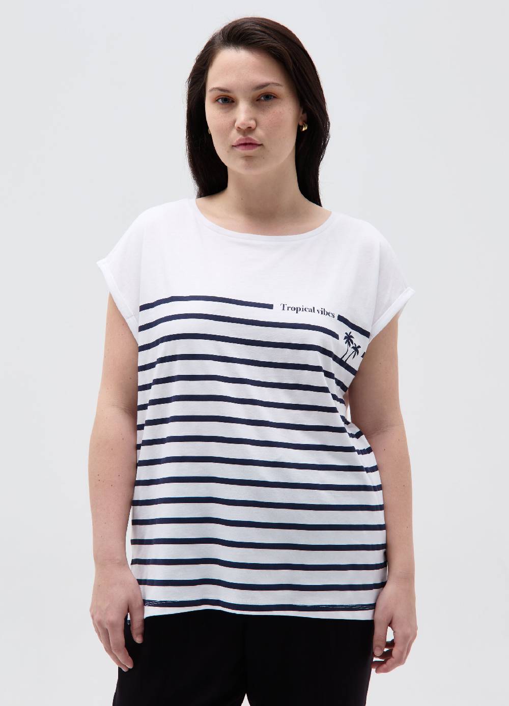 Ovs T-shirt a righe con stampa tropicale Curvy