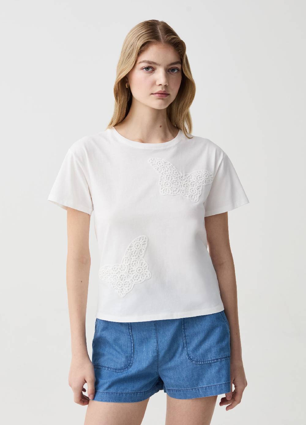 Ovs T-shirt con applicazioni farfalle crochet