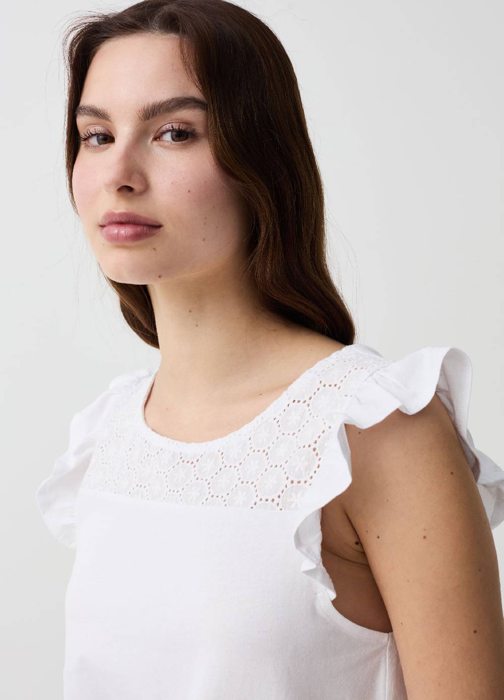 Ovs T-shirt Con Inserto In Sangallo E Volant