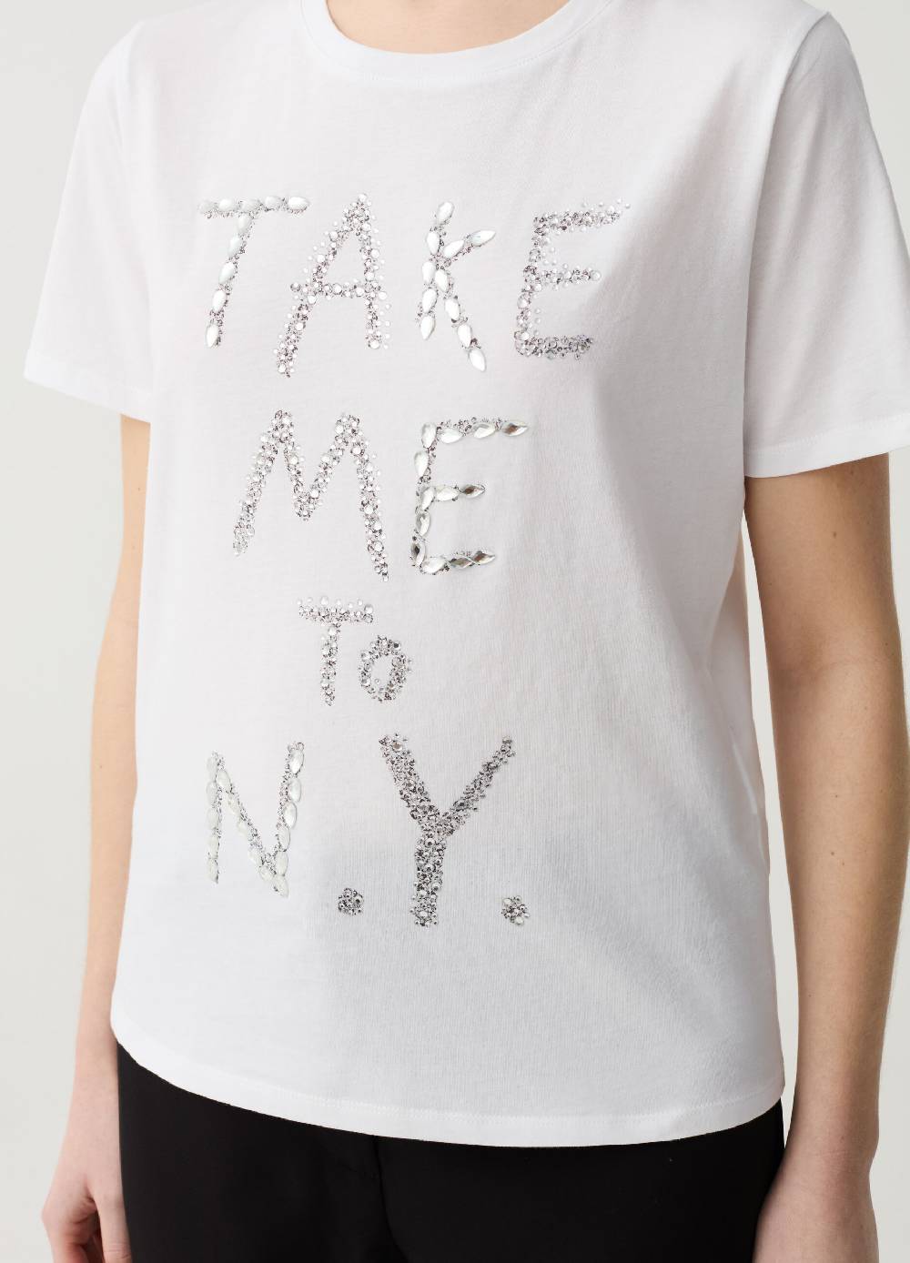 Ovs T-shirt Con Lettering In Pietre E Strass