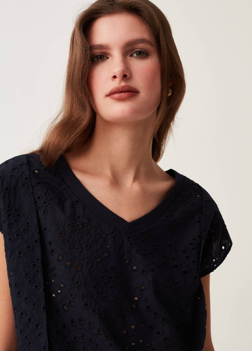 Ovs T-shirt Con Pizzo Sangallo Scollo A V