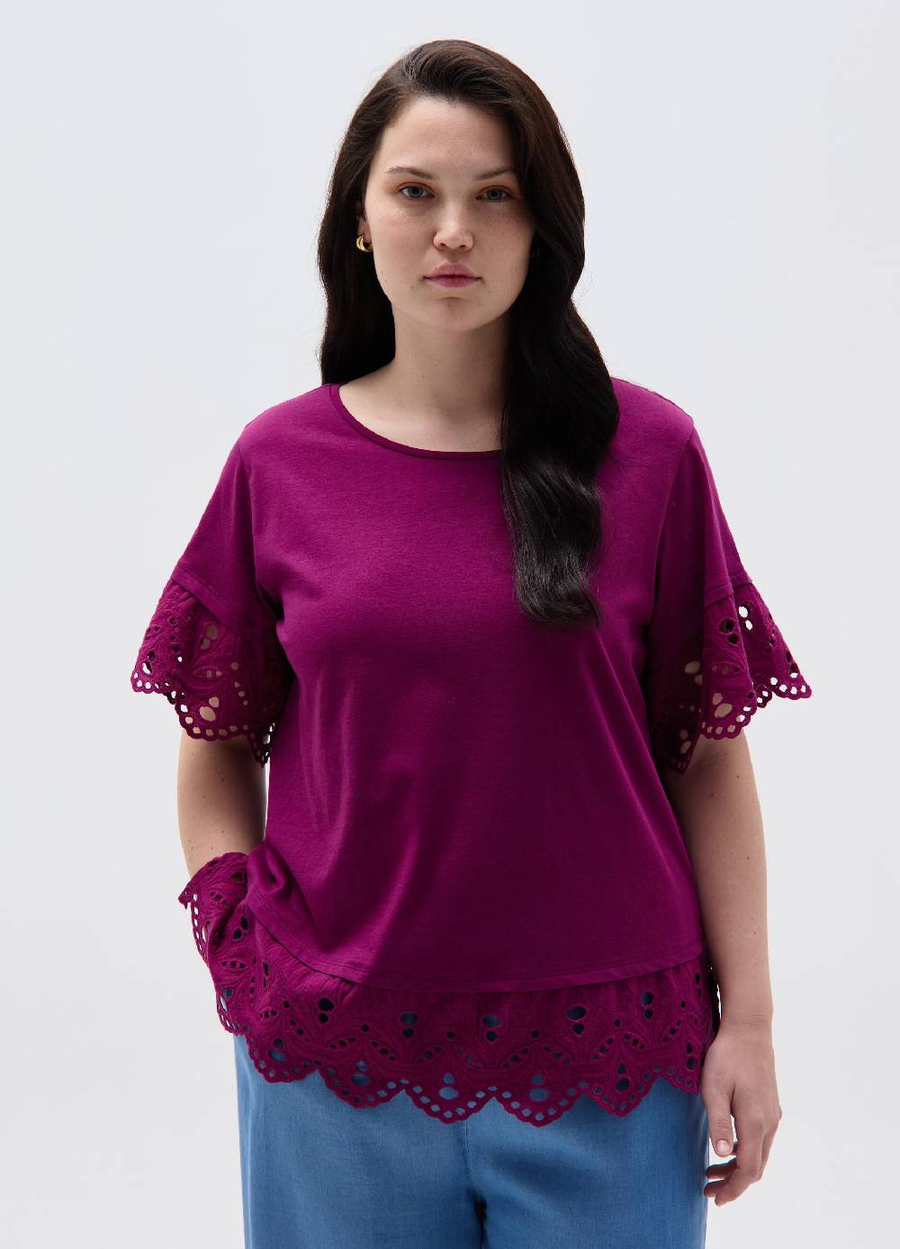 Ovs T-shirt Con Rouches In Sangallo Curvy