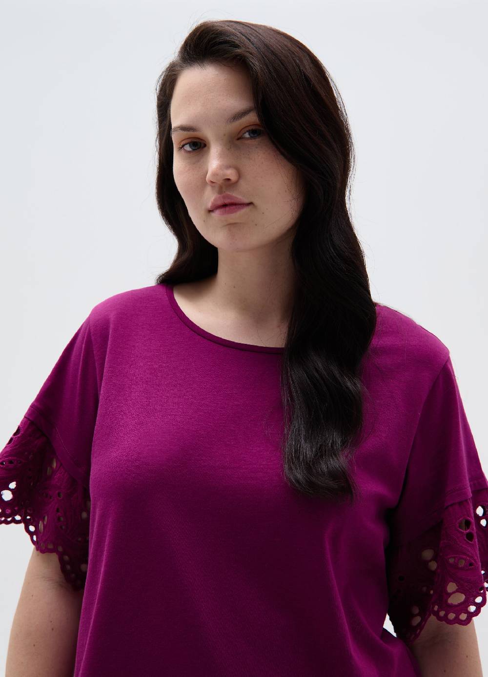 Ovs T-shirt con rouches in sangallo Curvy