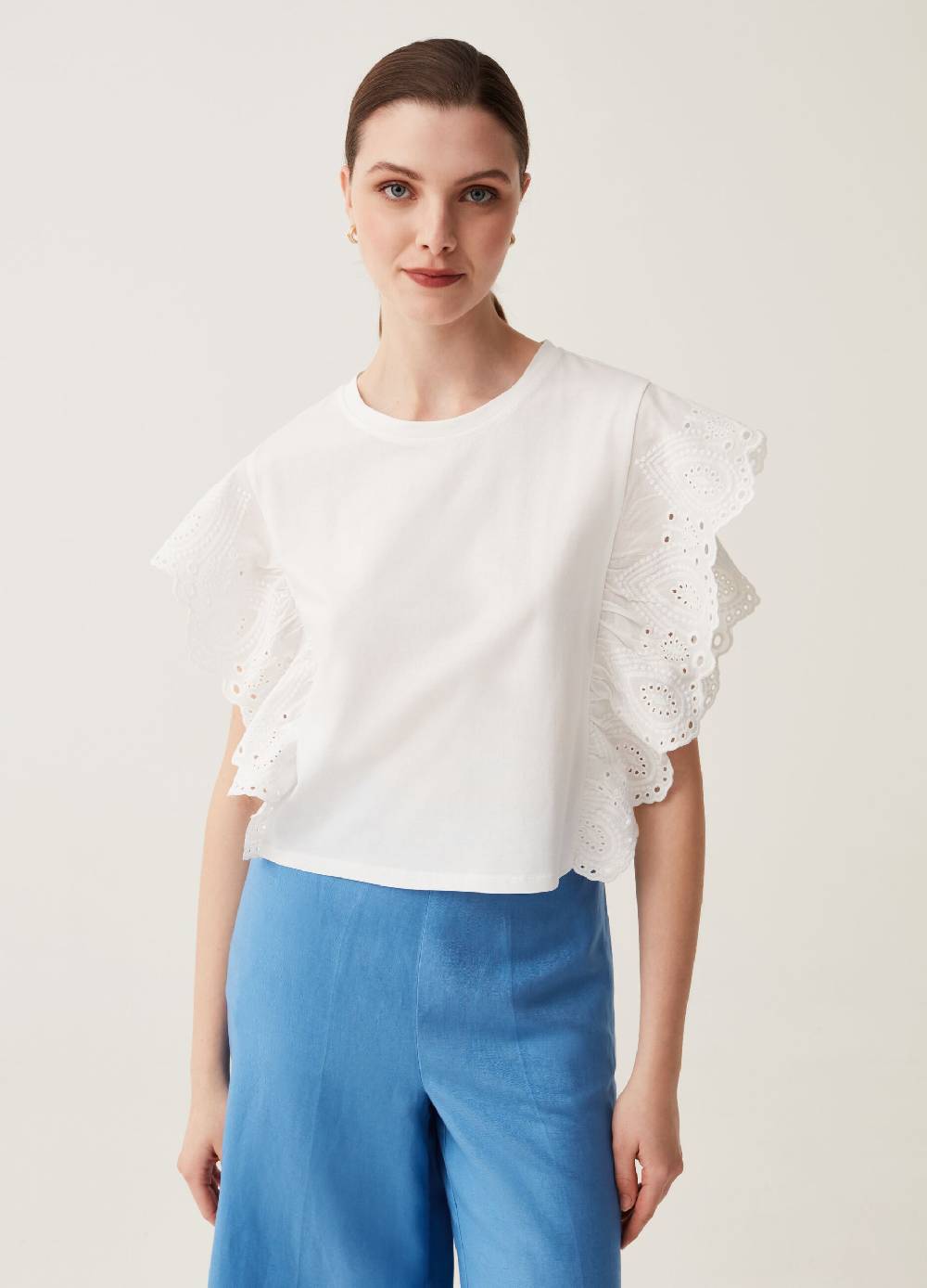 Ovs T-shirt con rouches in sangallo