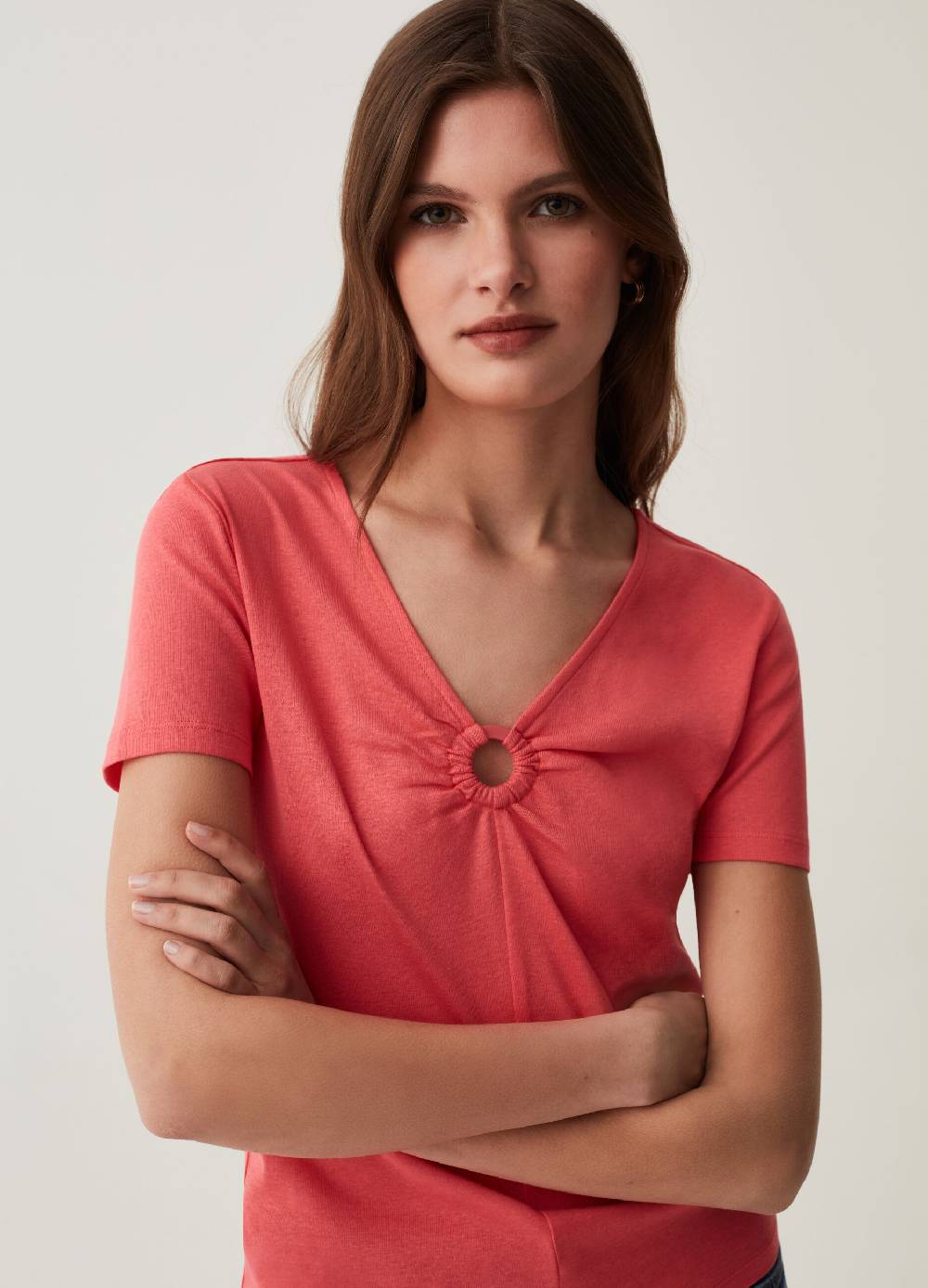 Ovs T-shirt con scollo a V e anello