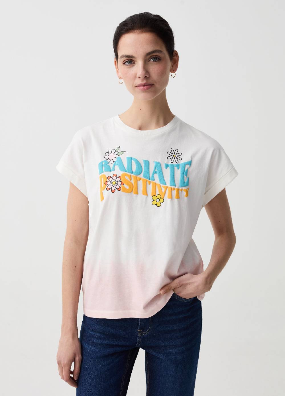 Ovs T-shirt con stampa lettering e fiori