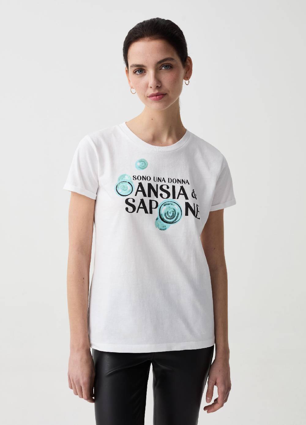 Ovs T-shirt con stampa lettering e paillettes