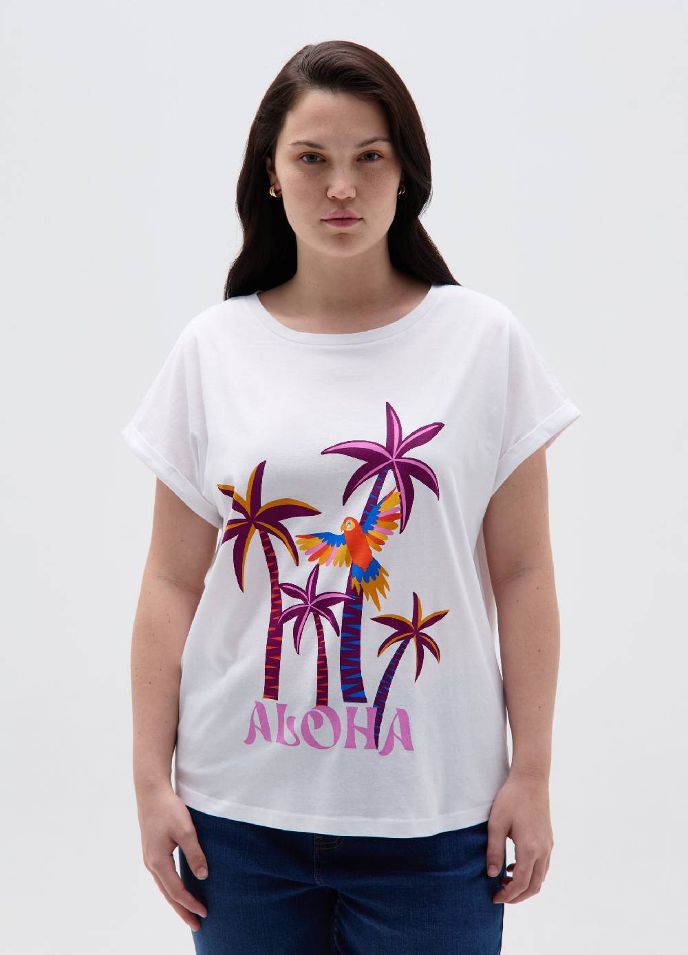 Ovs T-shirt Con Stampa Tropicale Curvy