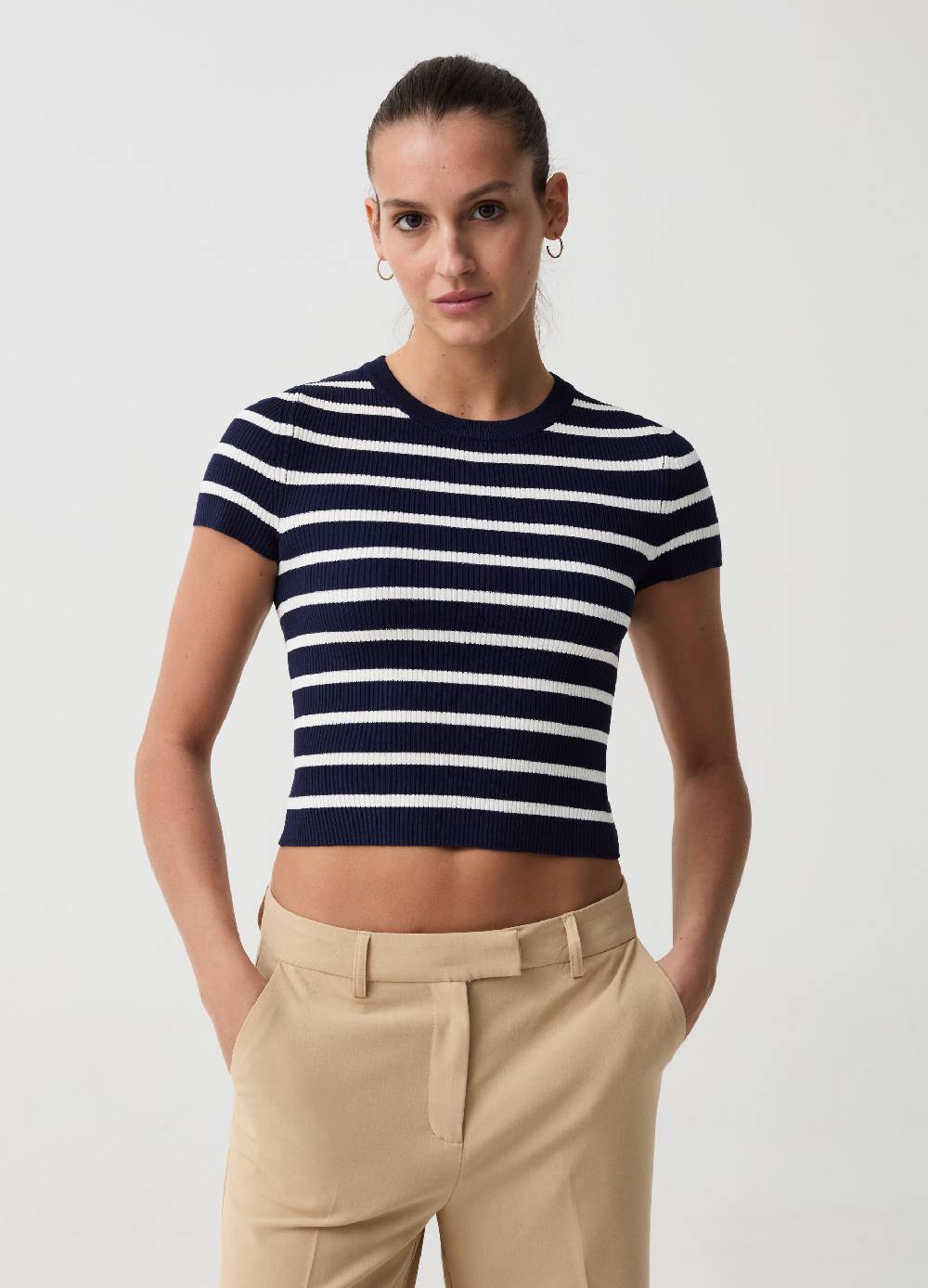 Ovs T-shirt crop a costine fantasia a righe