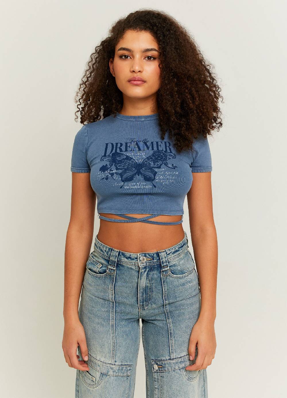 Ovs T-shirt Crop Con Laccetti E Stampa Farfalla
