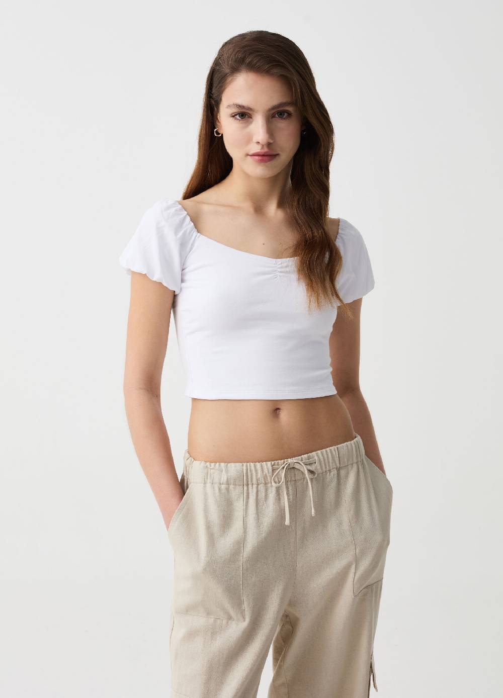 Ovs T-shirt Crop Con Maniche A Palloncino