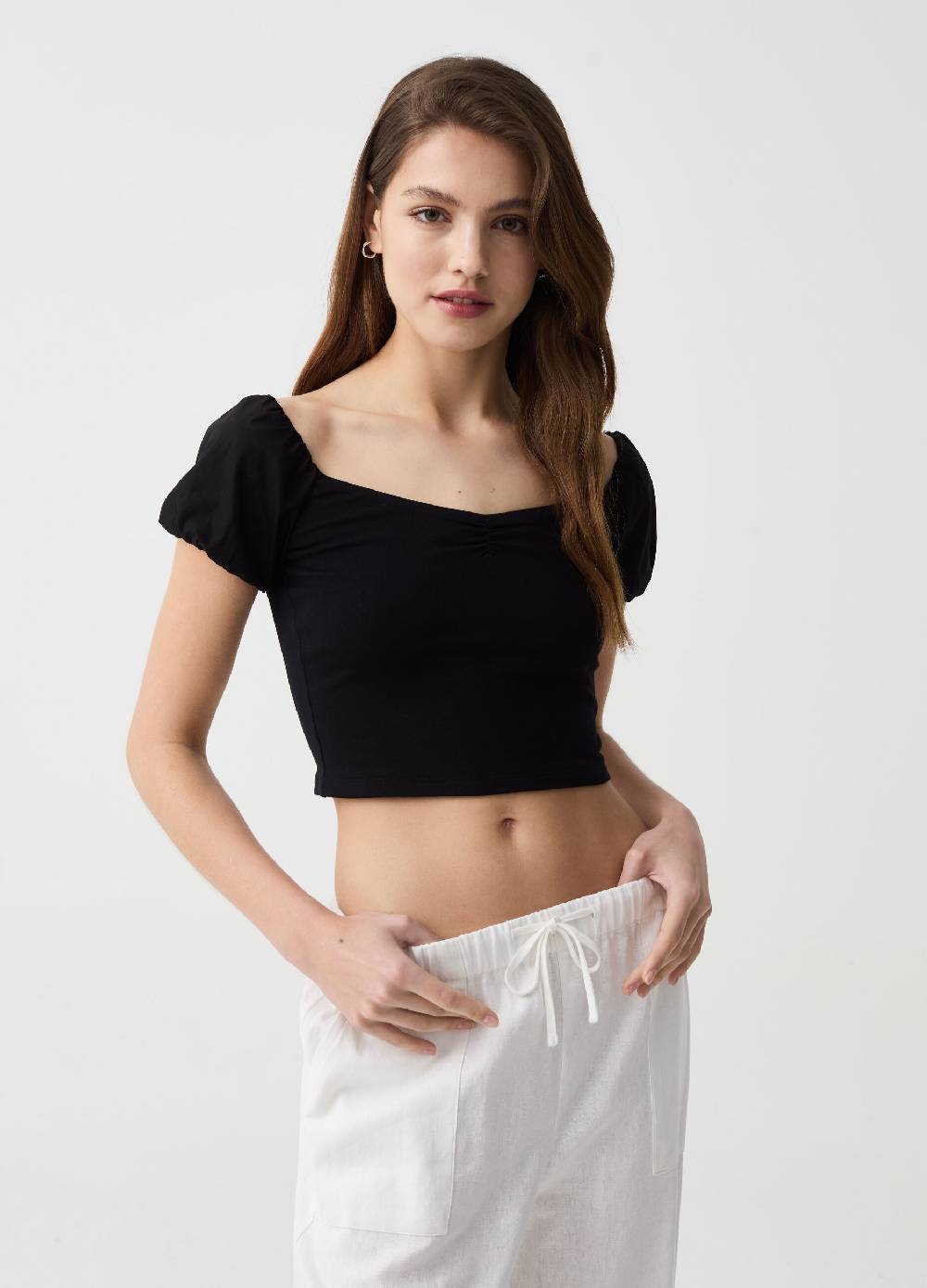 Ovs T-shirt crop con maniche a palloncino