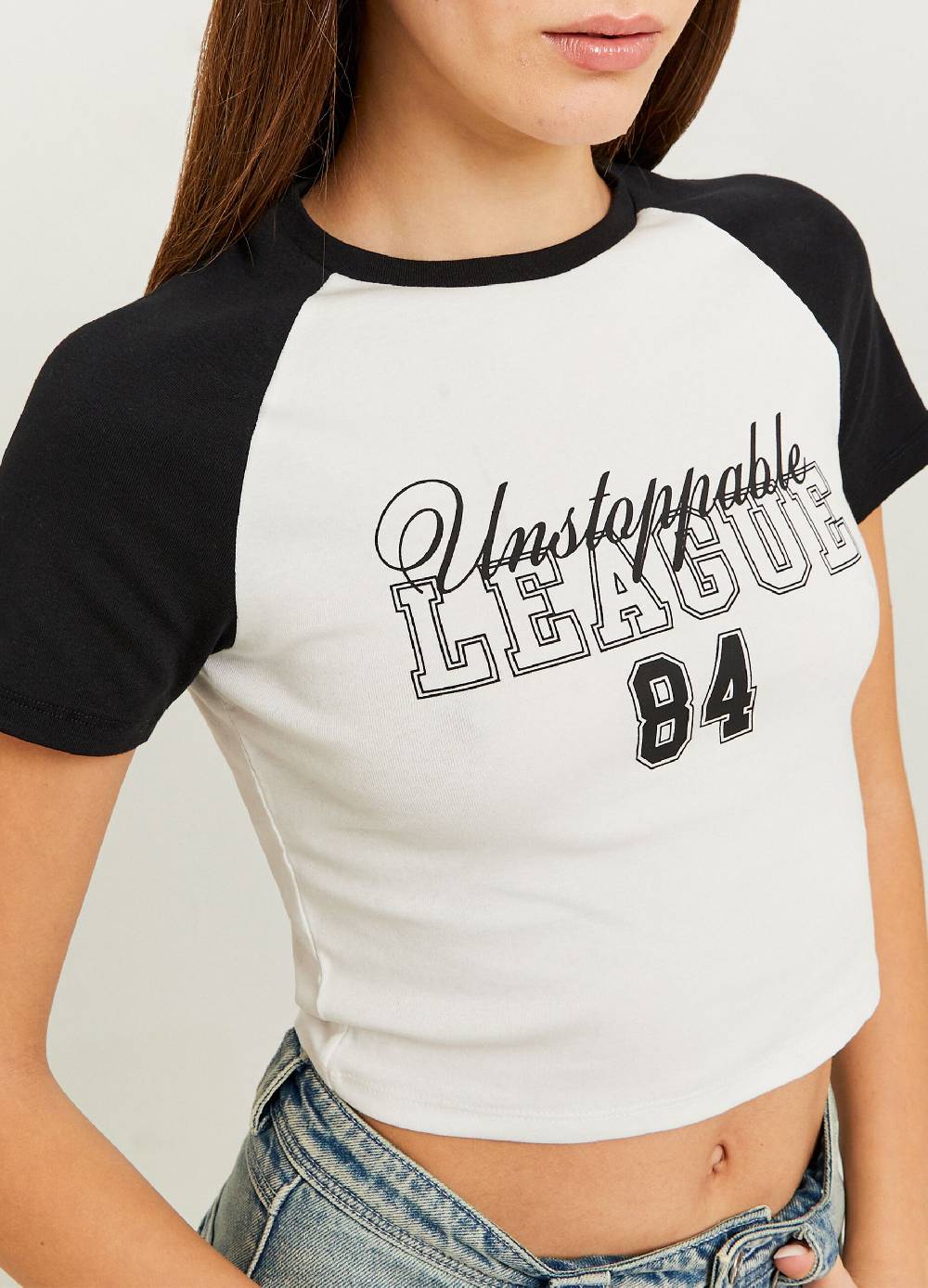 Ovs T-shirt Crop Con Maniche Raglan Stampa College