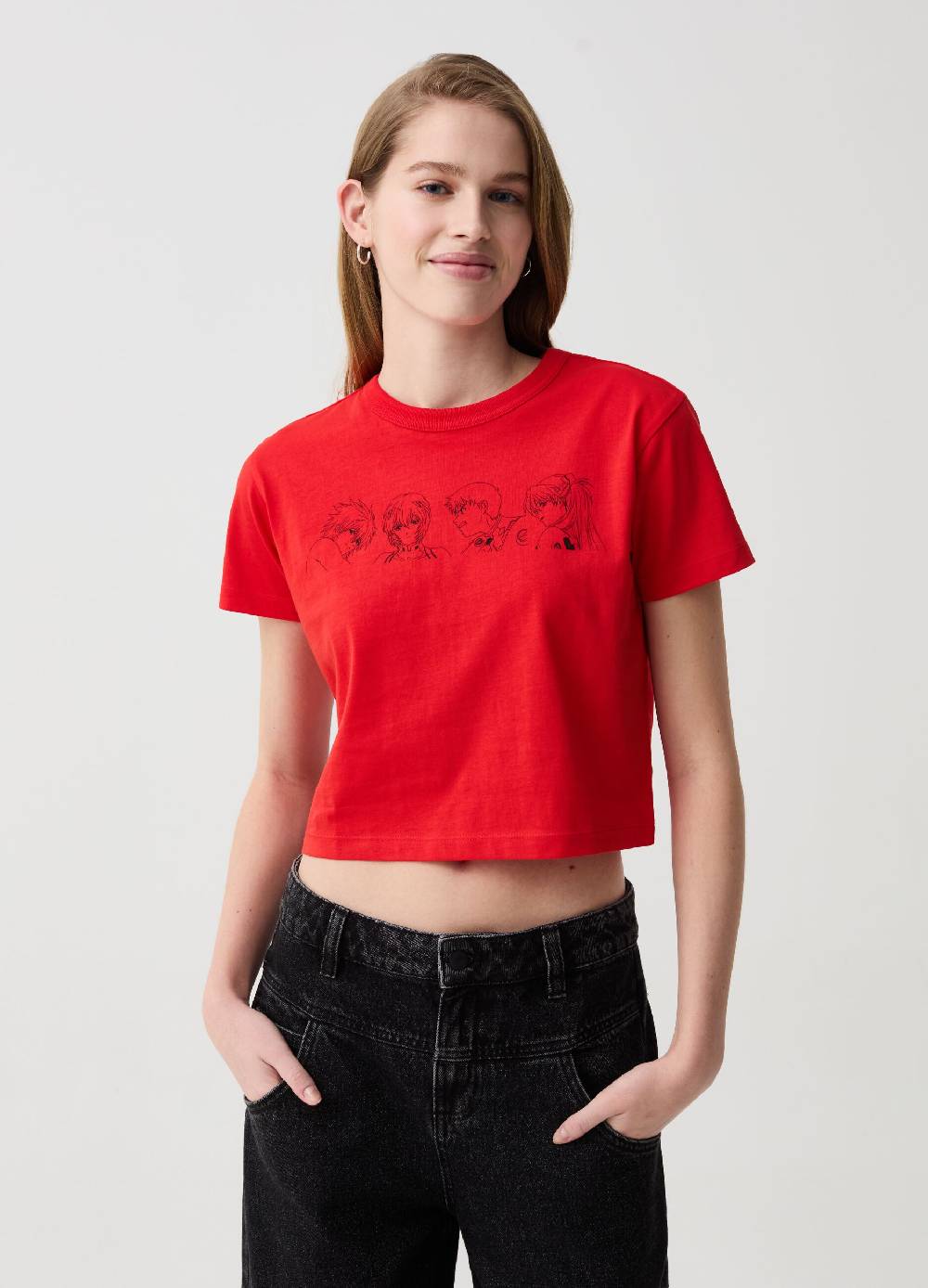 Ovs T-shirt crop stampa Neon Genesis Evangelion