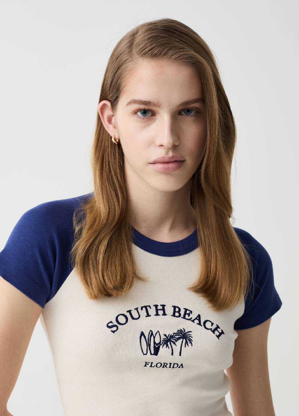 Ovs T-shirt Cropped Bicolore A Costine