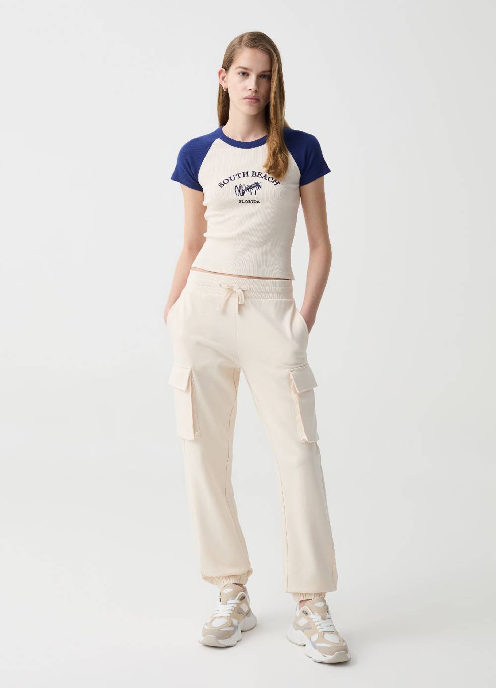 Ovs T-shirt cropped bicolore a costine