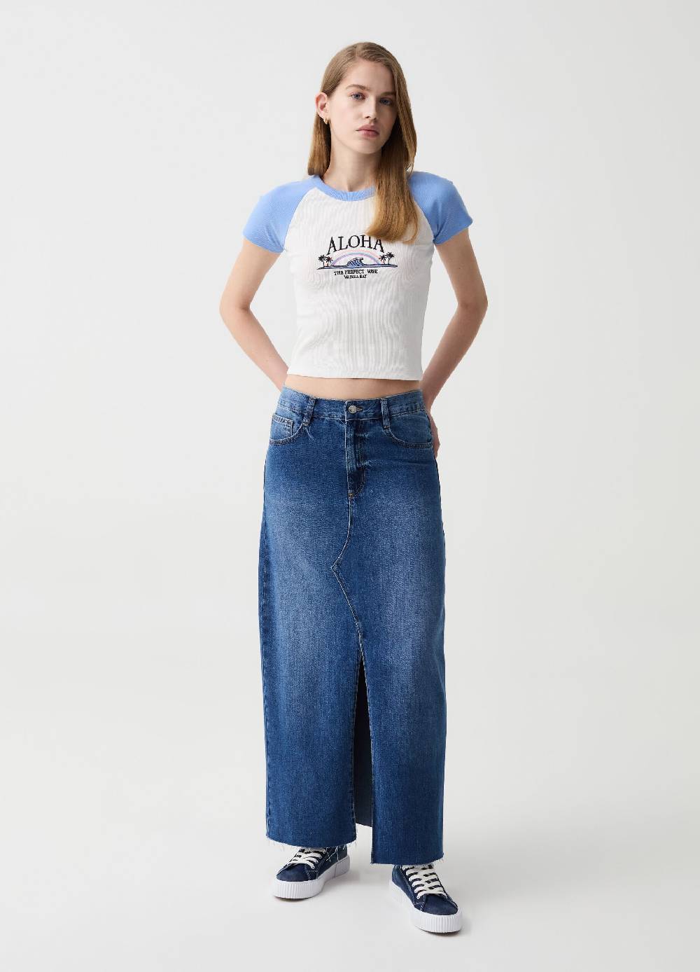 Ovs T-shirt cropped bicolore a costine