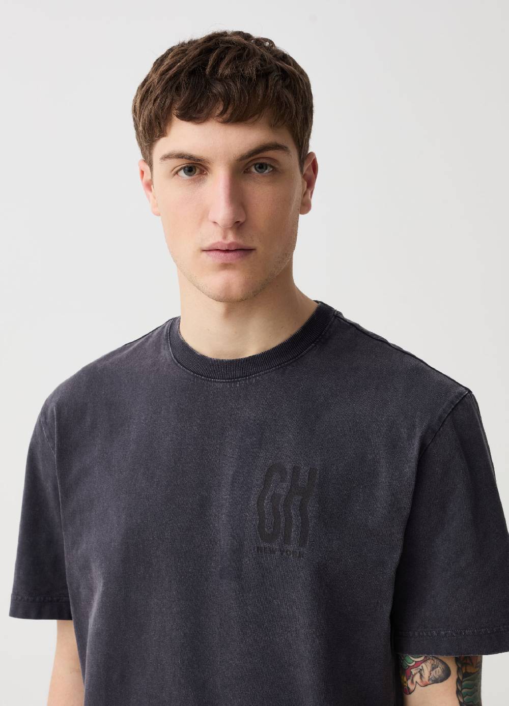 Ovs T-shirt Effetto Acid Wash Con Stampa