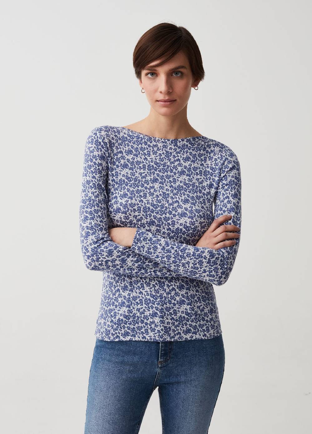 Ovs T-shirt floreale con scollo a barca