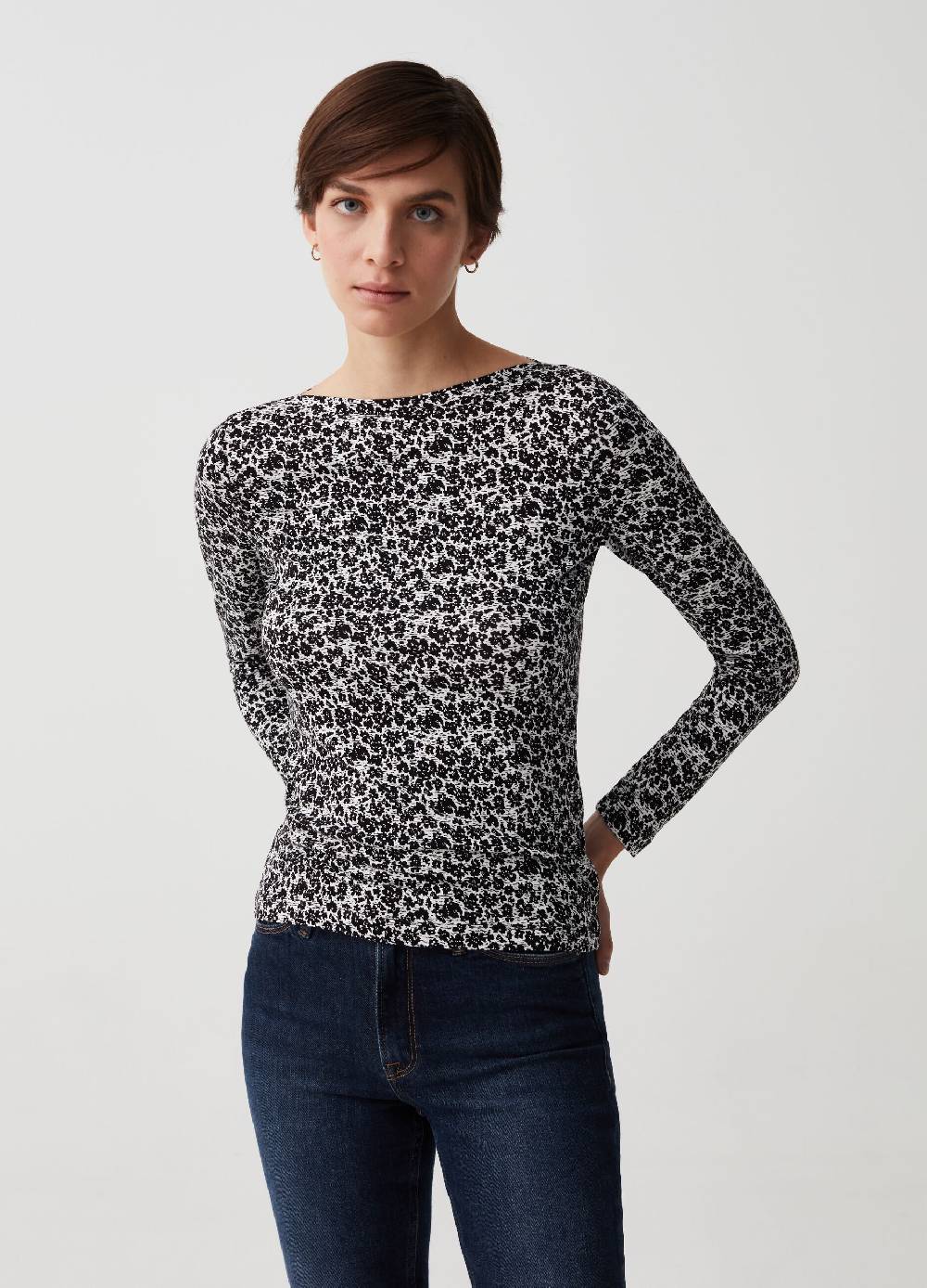 Ovs T-shirt floreale con scollo a barca