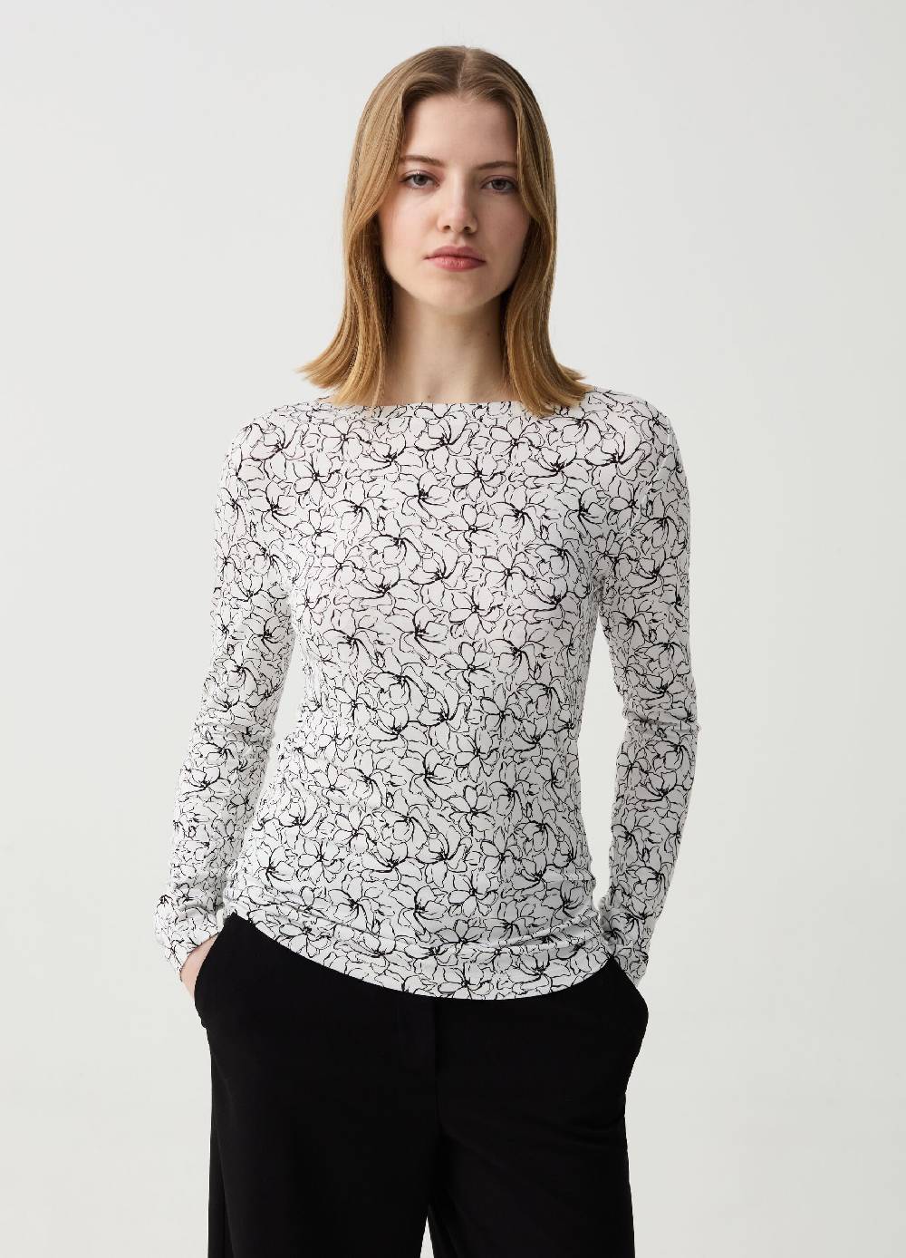 Ovs T-shirt floreale con scollo a barca