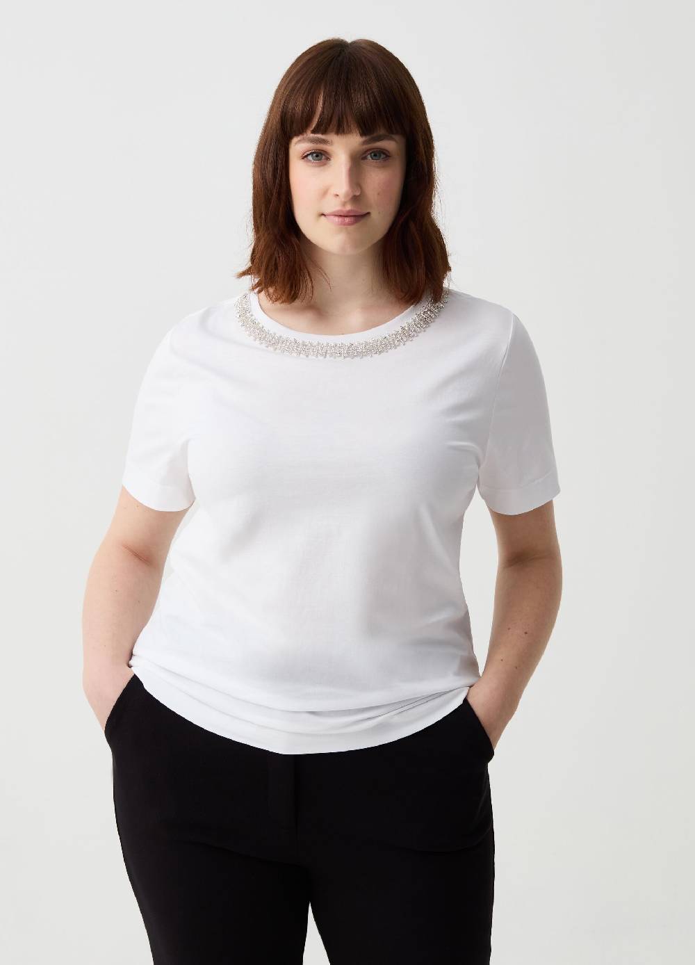 Ovs T-shirt Girocollo Con Strass Curvy