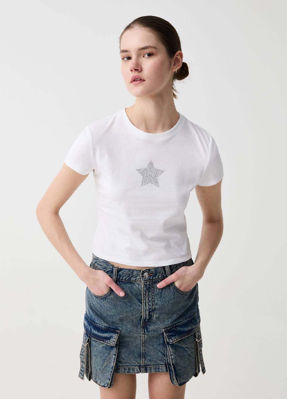 Ovs T-shirt In Cotone Con Disegno In Strass