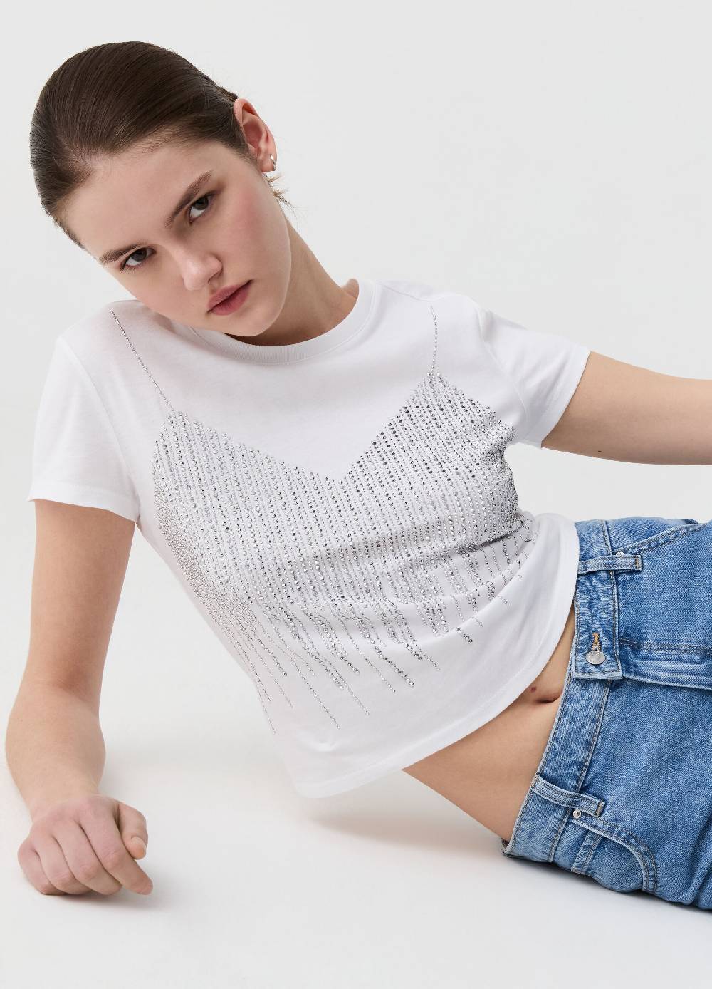 Ovs T-shirt In Cotone Con Disegno In Strass