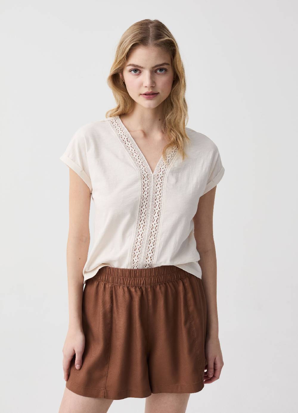 Ovs T-shirt In Cotone Con Inserto Crochet