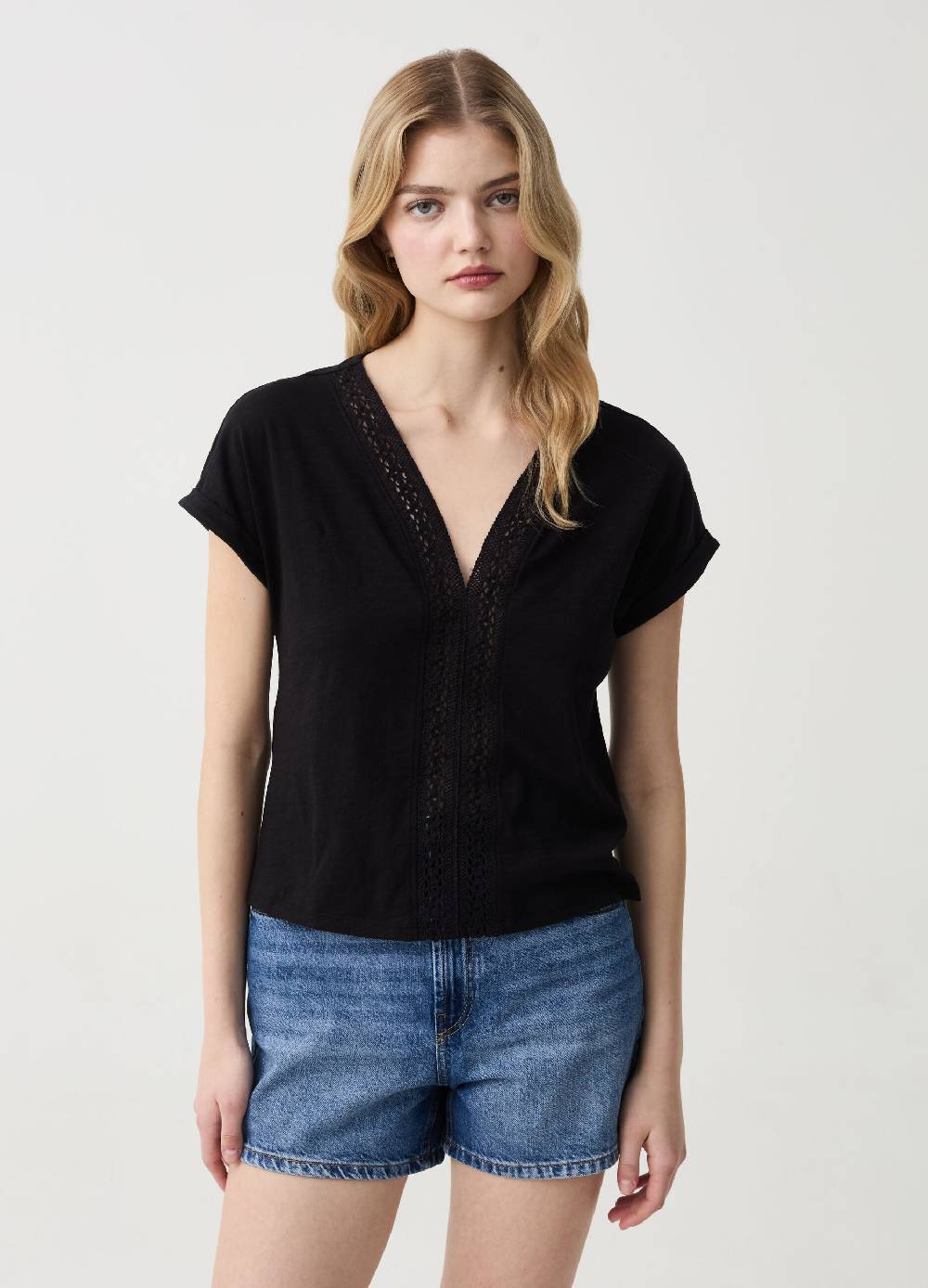 Ovs T-shirt in cotone con inserto crochet