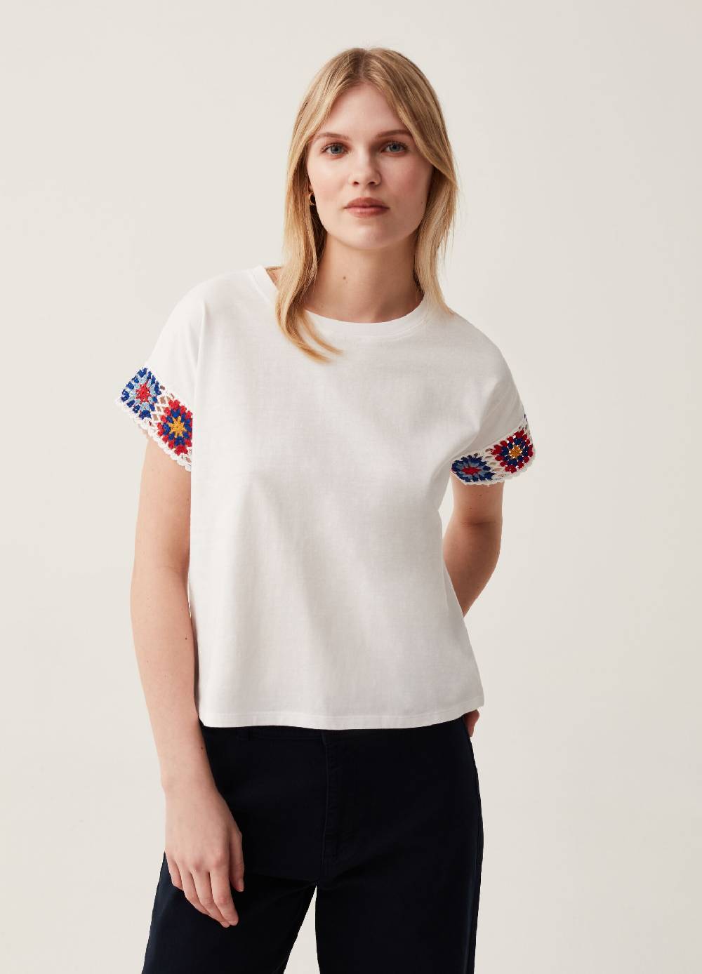 Ovs T-shirt In Cotone Con Inserto Crochet