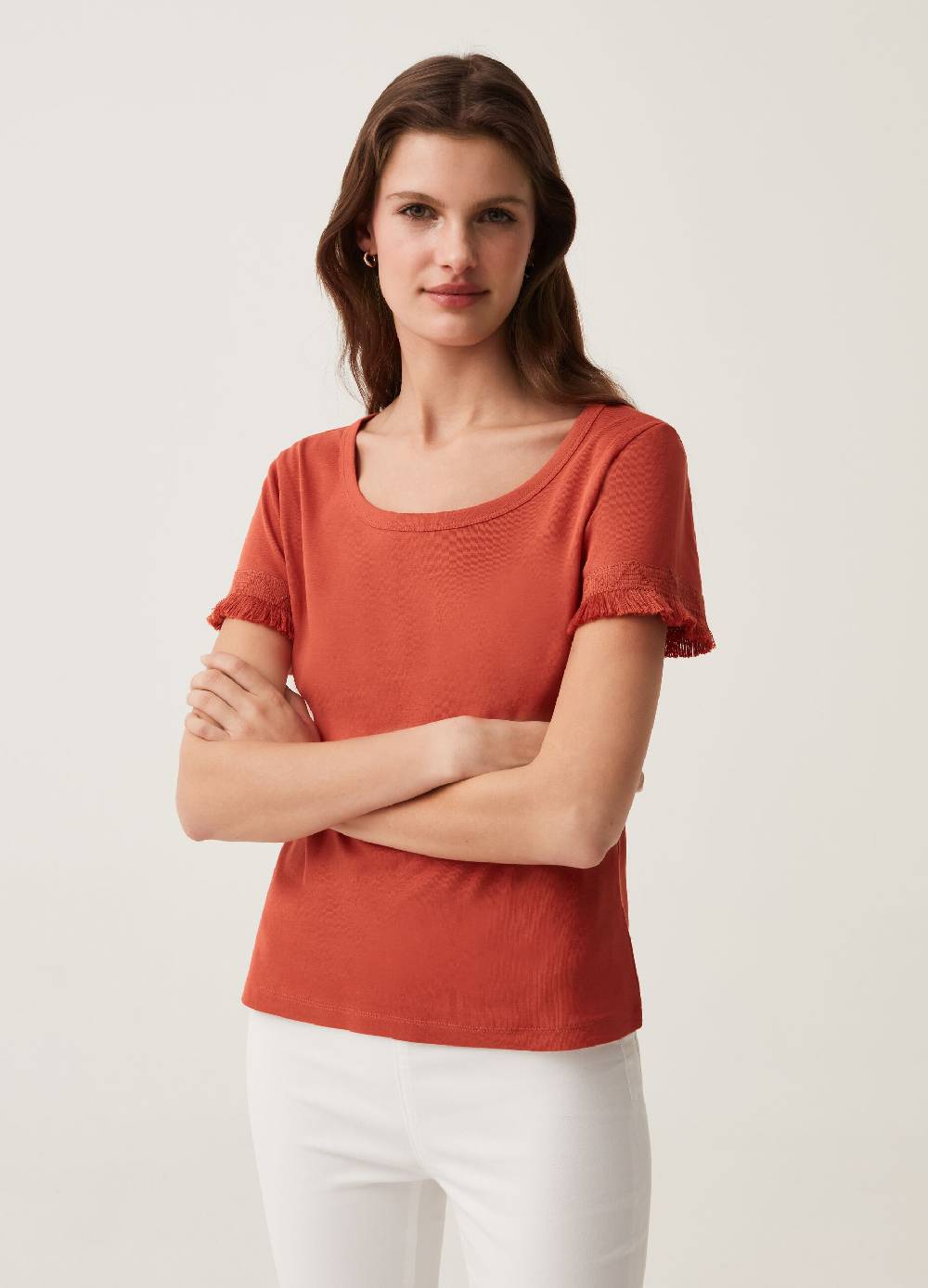 Ovs T-shirt in cotone con inserto sfrangiato