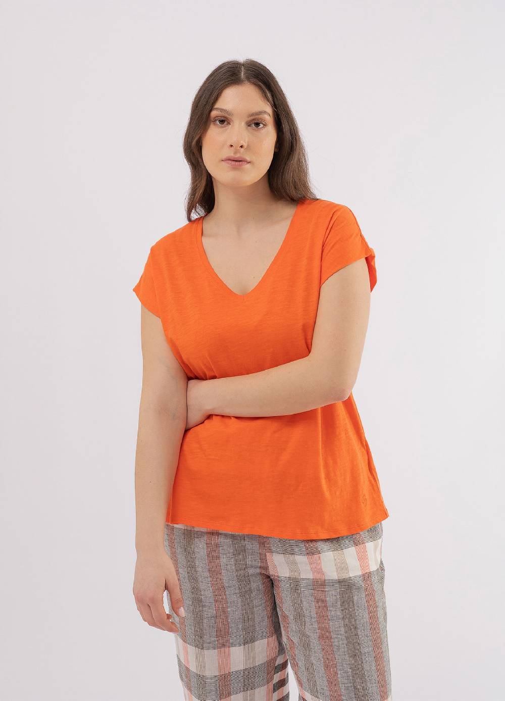 Ovs T-shirt In Cotone Slub Con Scollo A V Curvy