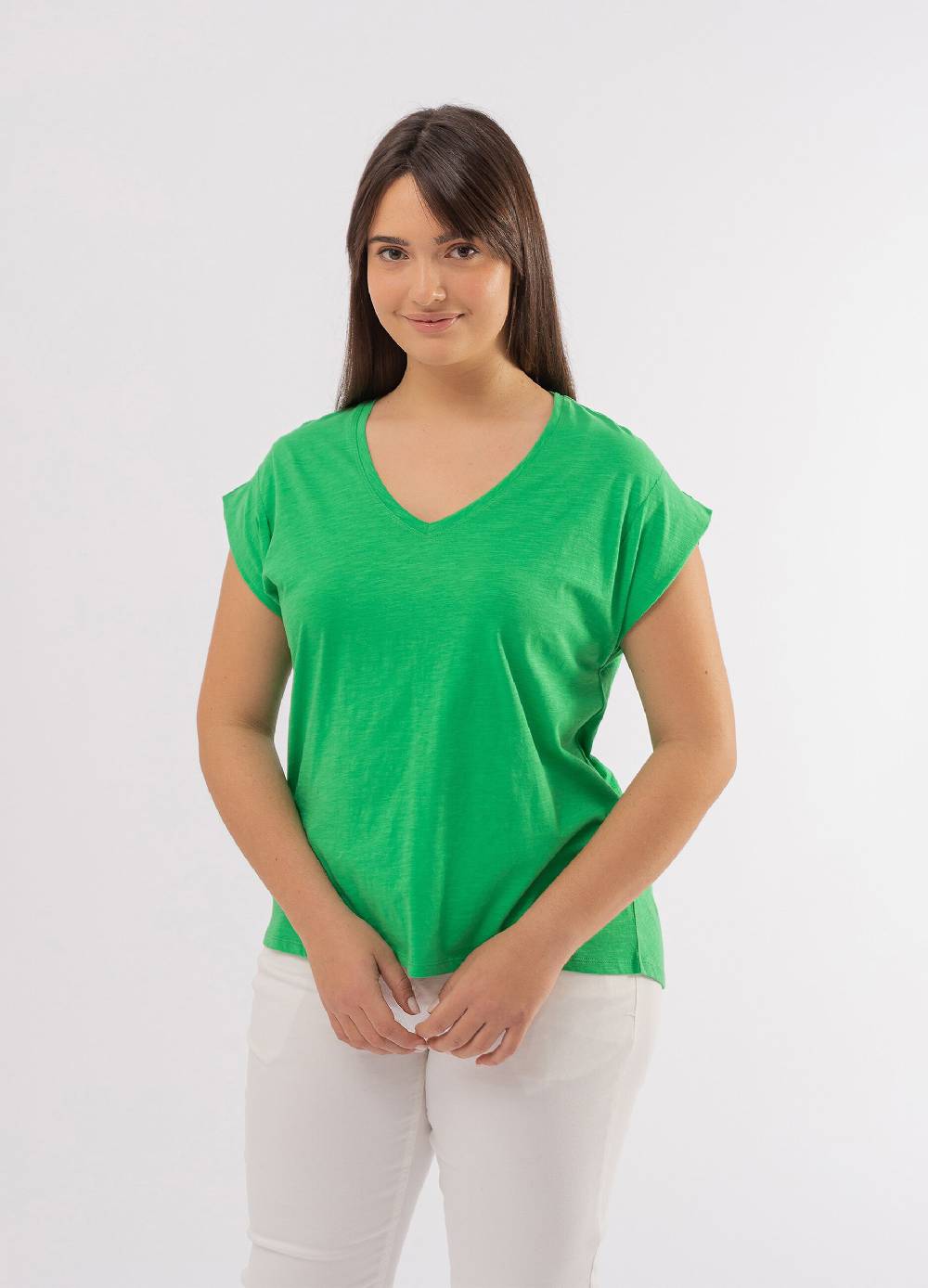 Ovs T-shirt In Cotone Slub Con Scollo A V Curvy