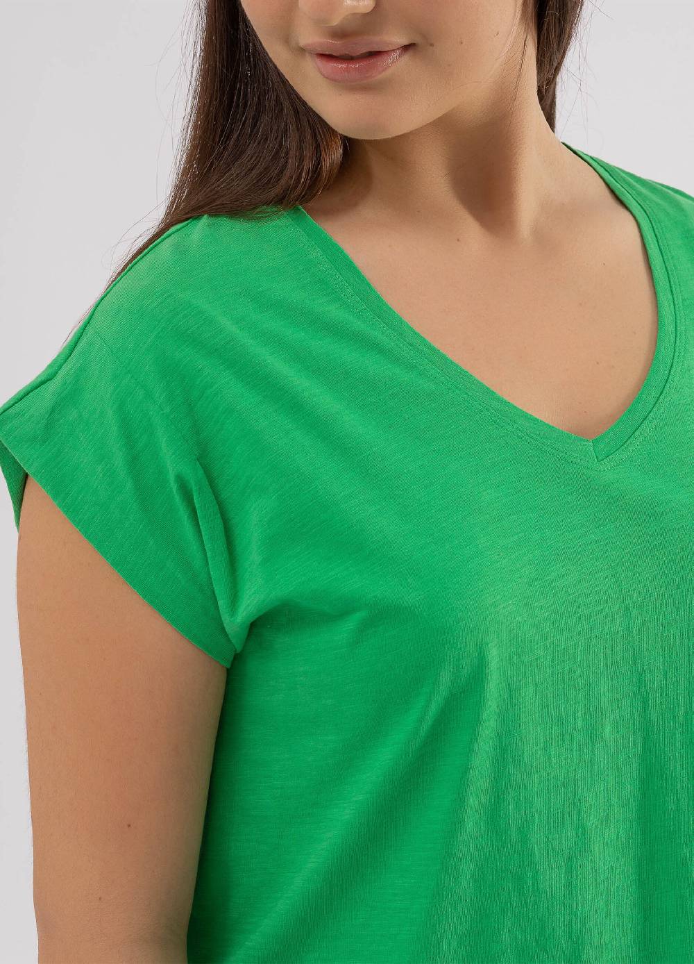 Ovs T-shirt In Cotone Slub Con Scollo A V Curvy