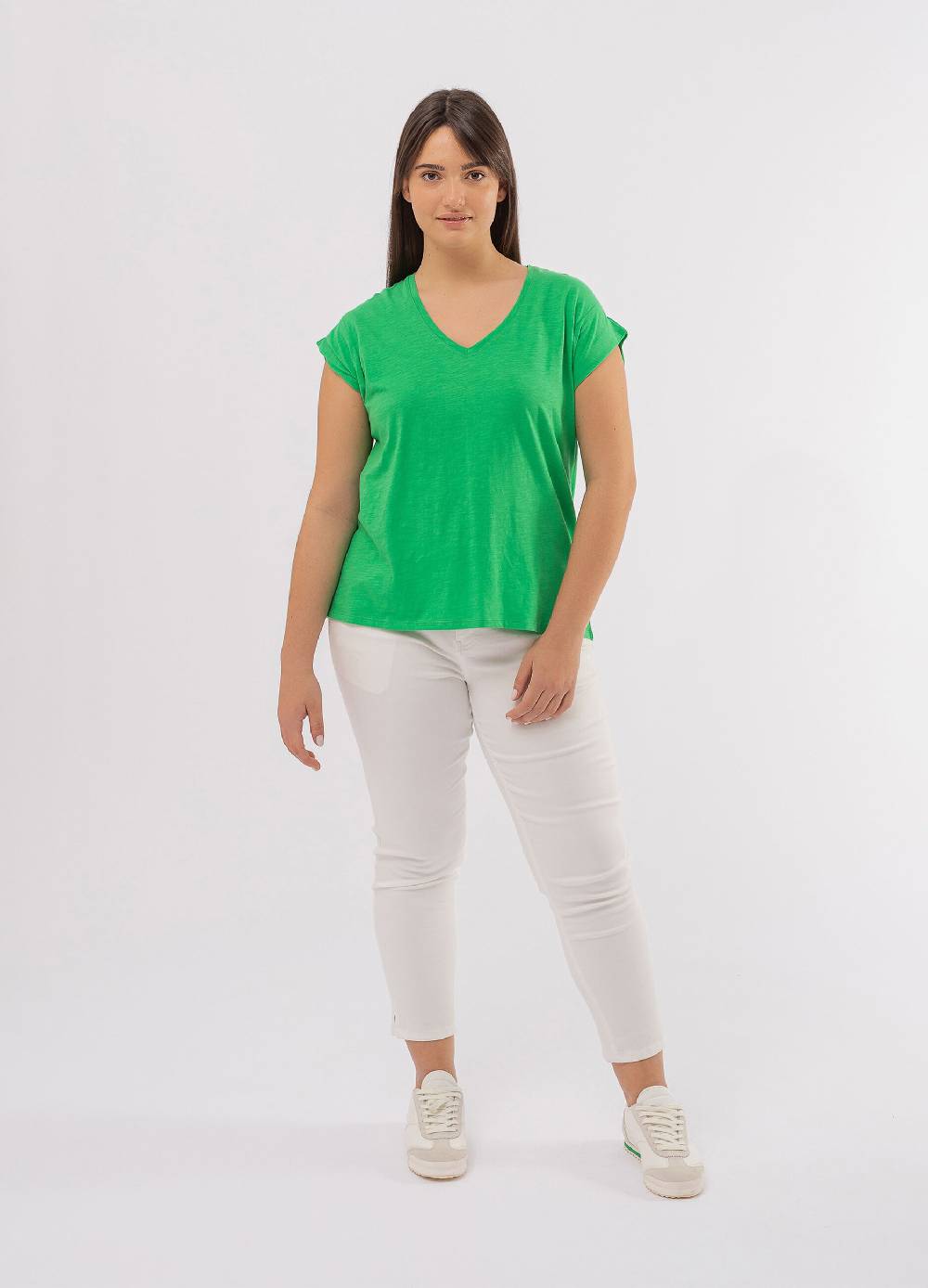 Ovs T-shirt in cotone slub con scollo a V Curvy