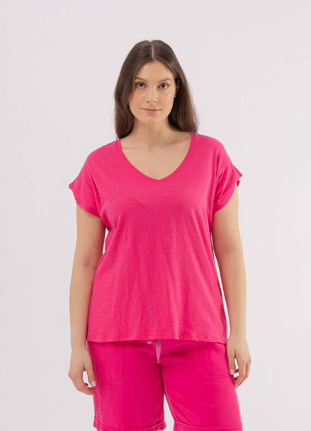 Ovs T-shirt In Cotone Slub Con Scollo A V Curvy