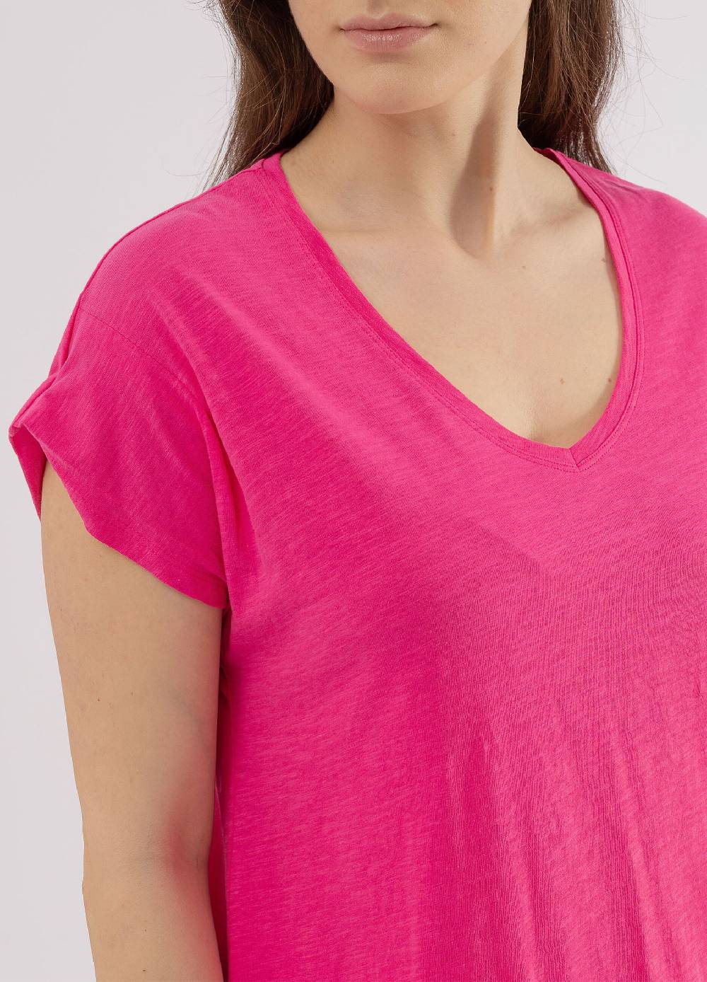Ovs T-shirt In Cotone Slub Con Scollo A V Curvy