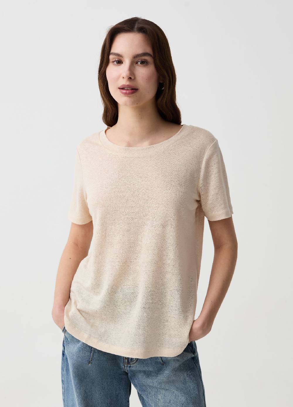 Ovs T-shirt In Lino Con Scollo Rotondo