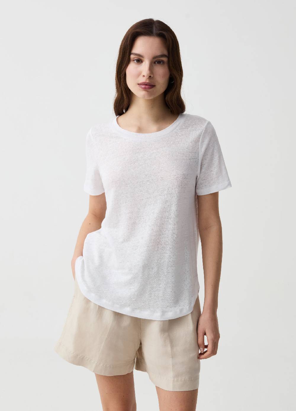 Ovs T-shirt in lino con scollo rotondo