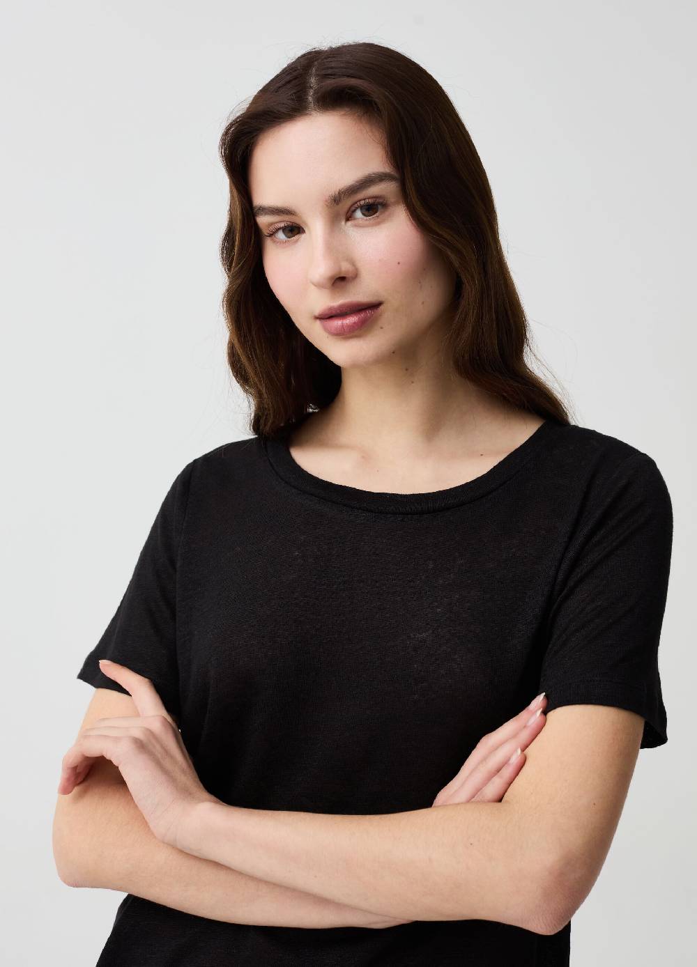 Ovs T-shirt In Lino Con Scollo Rotondo