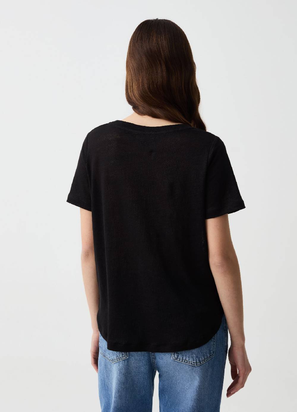 Ovs T-shirt In Lino Con Scollo Rotondo