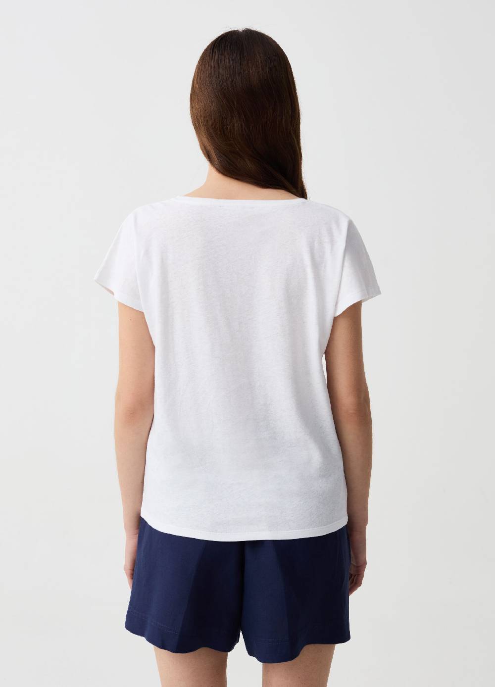 Ovs T-shirt In Lino E Cotone Con Scollo A V