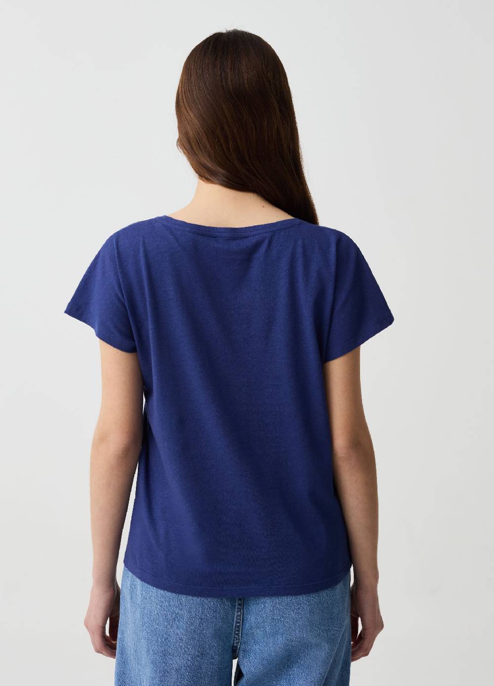 Ovs T-shirt In Lino E Cotone Con Scollo A V