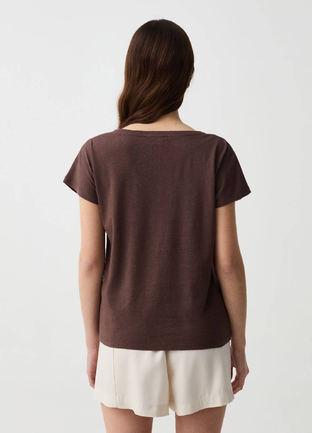 Ovs T-shirt In Lino E Cotone Con Scollo A V