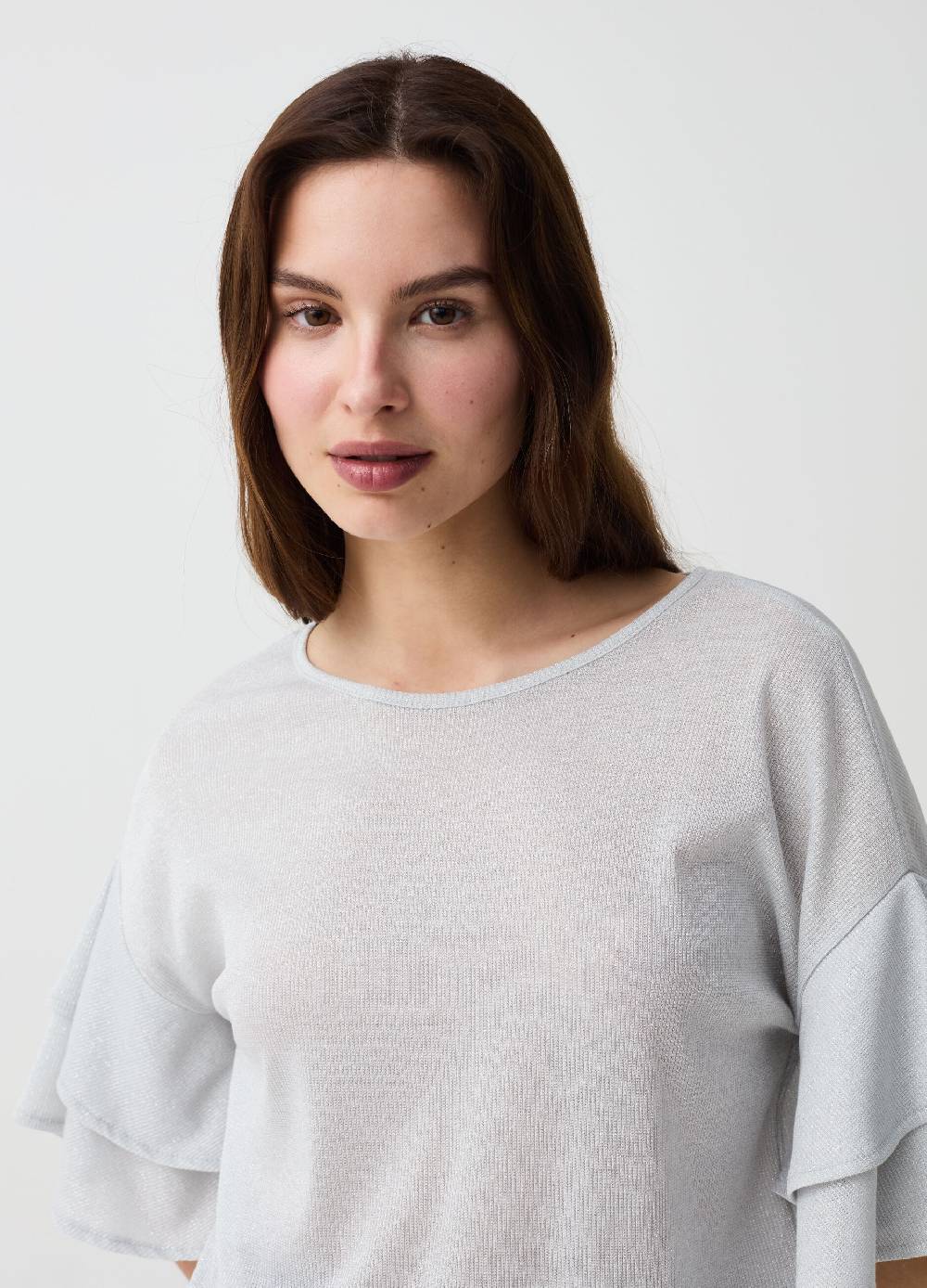 Ovs T-shirt In Lurex Maniche Con Balze